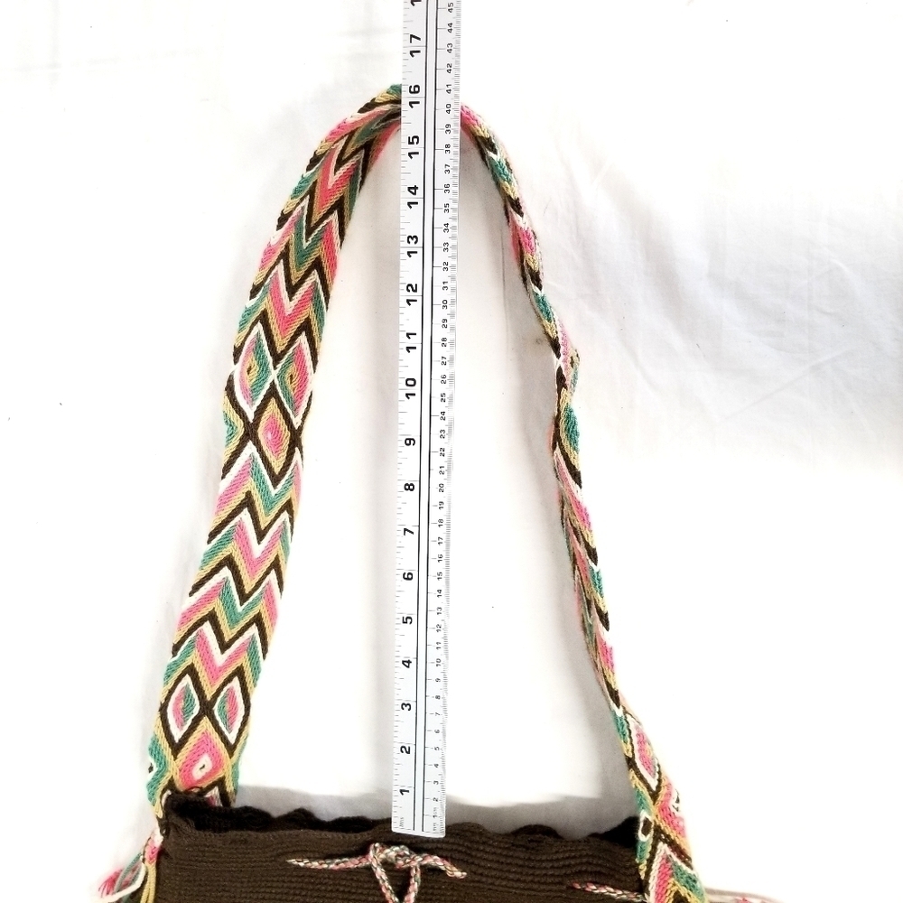 Handmade Crochet Colorful Bohemian Crossbody Shoulder Bucket Bag With Flap Cover - Picture 10 of 12